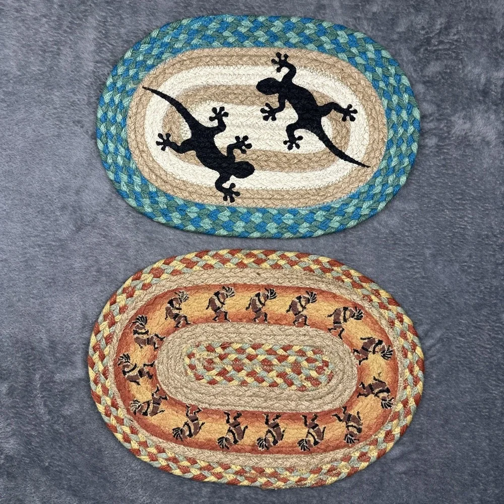 Earth Rugs 2 Items Gecko Lizard Kokopelli‎ Braided Jute Trivet Hot Pad Table Mat